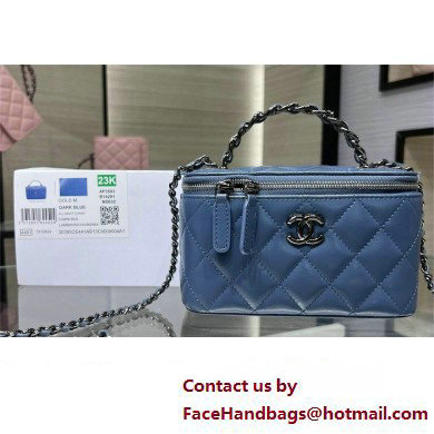 chanel Shiny Crumpled Calfskin, Strass  &  Ruthenium-Finish Metal Clutch with Chain AP3593 blue 2023